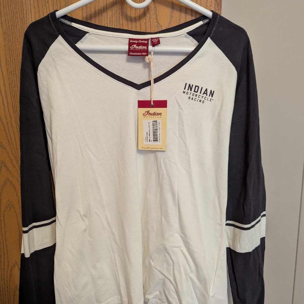 Indian Motorcycle Racing Long Sleeve Raglan Tee - White & Black